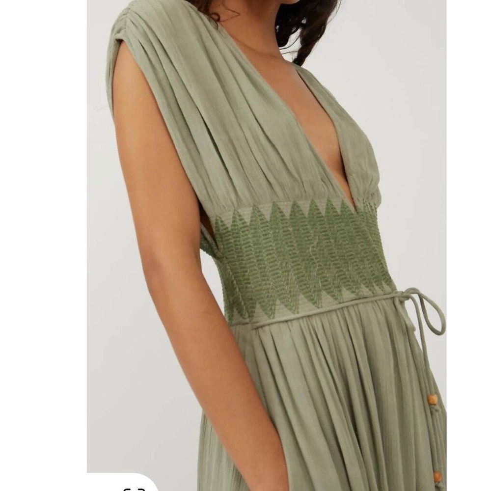 Free People Devon Seagrass Dress Maxi Long Boho Sage Green Khaki Size L